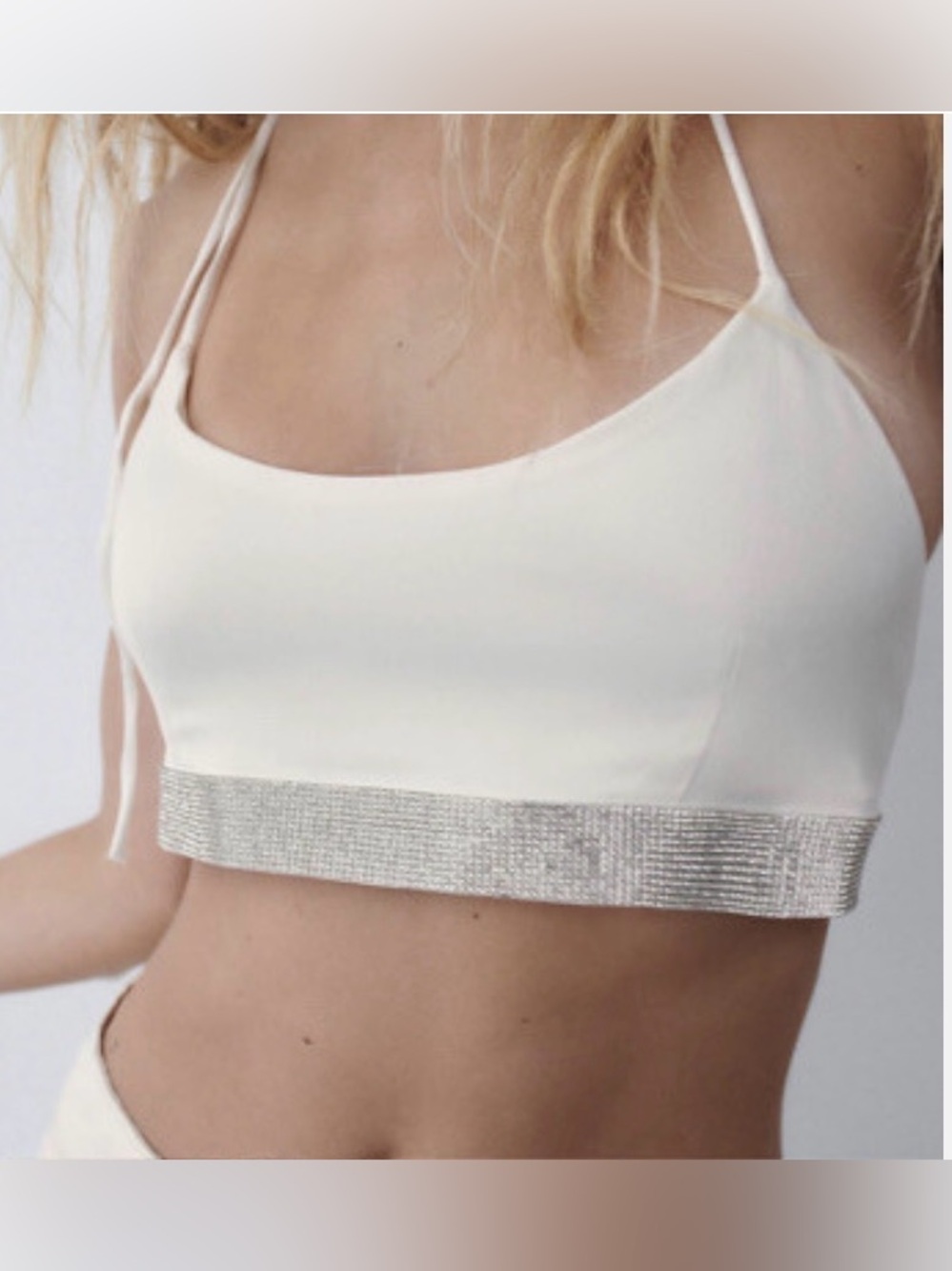 NWOT: Zara Rhinestone Top Cream & Silver Diamanté Crystal XS